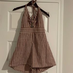 Love Tree Red White stripe halter neck  keyhole detail romper open back large